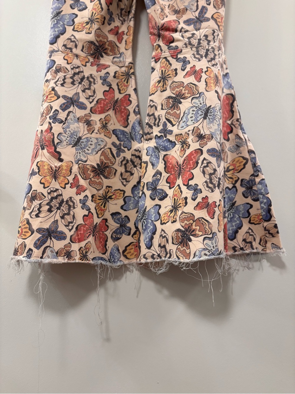 Free People Peach Butterfly Print Flare Jeans - Picture 9 of 12